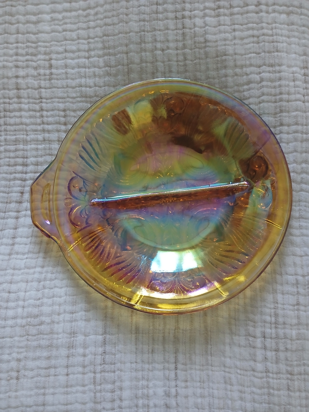 Vintage Indiana Glass Killarney Marigold Carnival Glass Divided Relish Dish